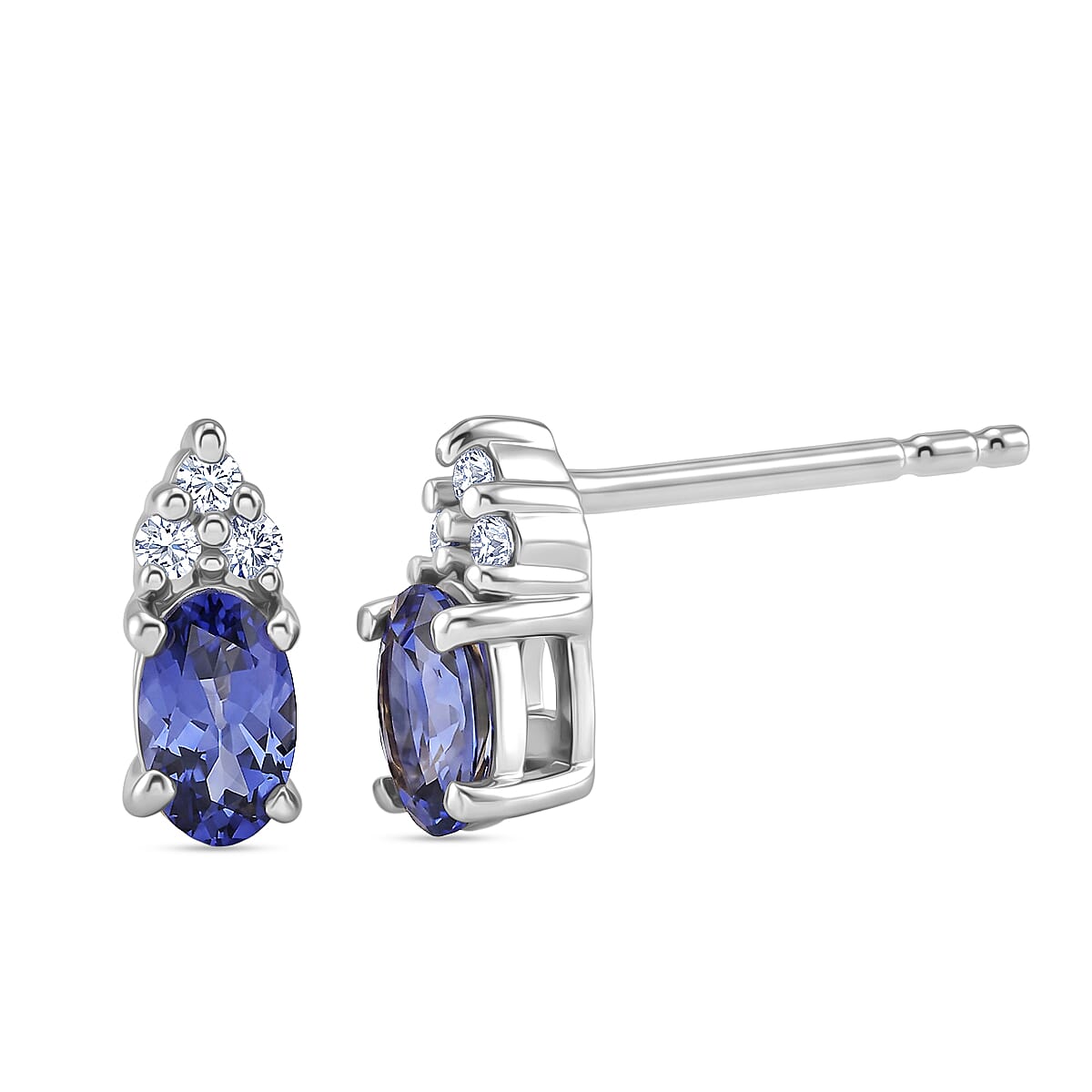 Luxuriant - AAA Tanzanite &amp; Lab Grown Diamond (SI/G-H) Push Post Earring in Platinum Overlay Sterling Silver 0.58 Ct. V32520938 0