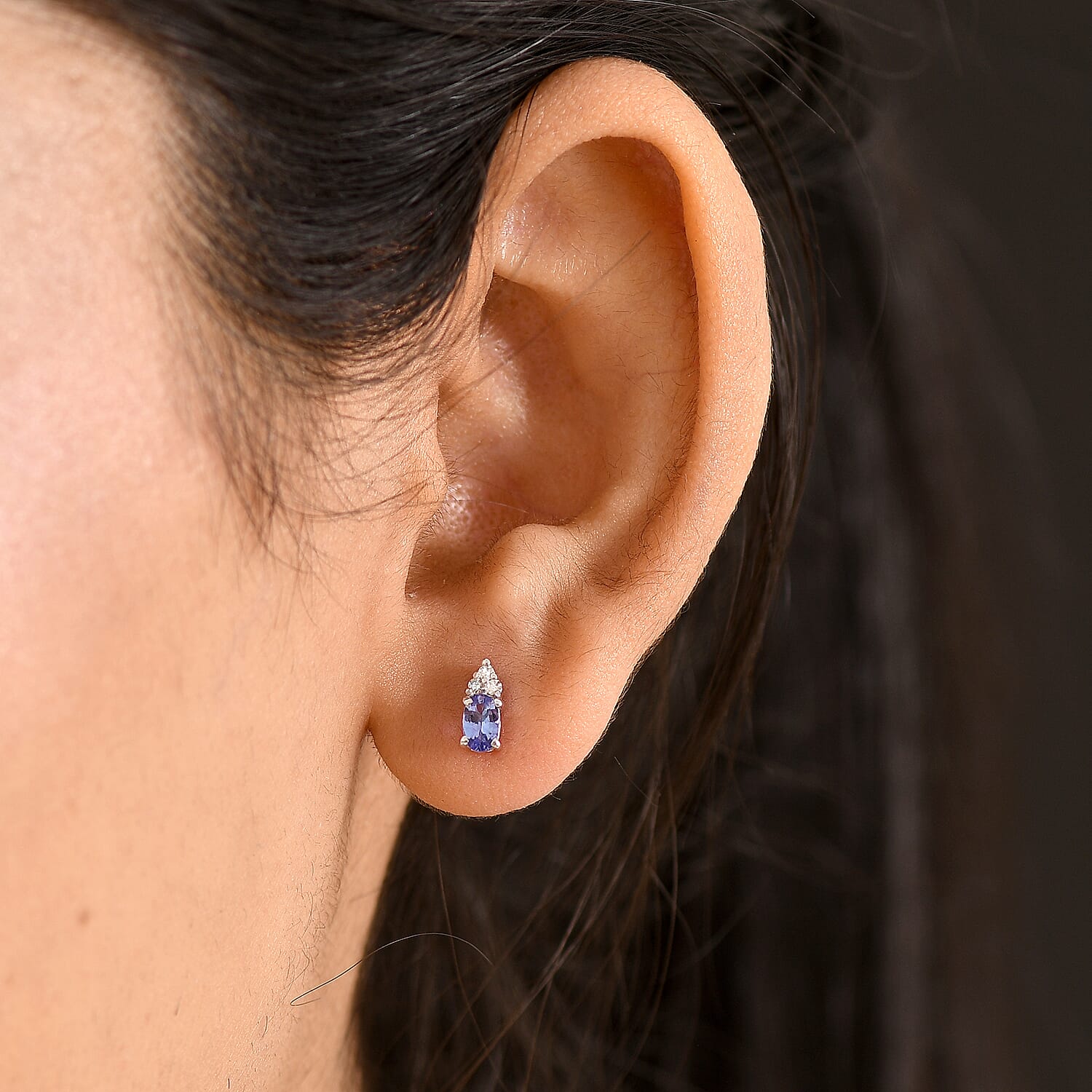 Luxuriant - AAA Tanzanite &amp; Lab Grown Diamond (SI/G-H) Push Post Earring in Platinum Overlay Sterling Silver 0.58 Ct. V32520938 2