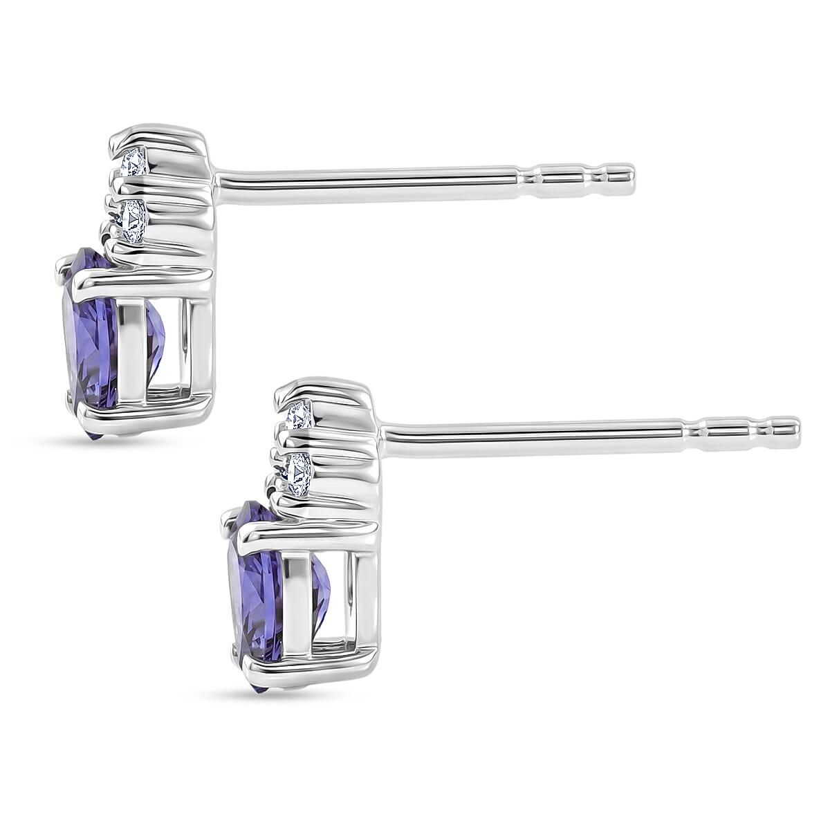 Luxuriant - AAA Tanzanite &amp; Lab Grown Diamond (SI/G-H) Push Post Earring in Platinum Overlay Sterling Silver 0.58 Ct. V32520938 4
