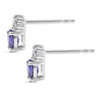 Luxuriant - AAA Tanzanite & Lab Grown Diamond (SI-G-H) Push Post Earring in Platinum Overlay Sterling Silver 0.58 Ct.