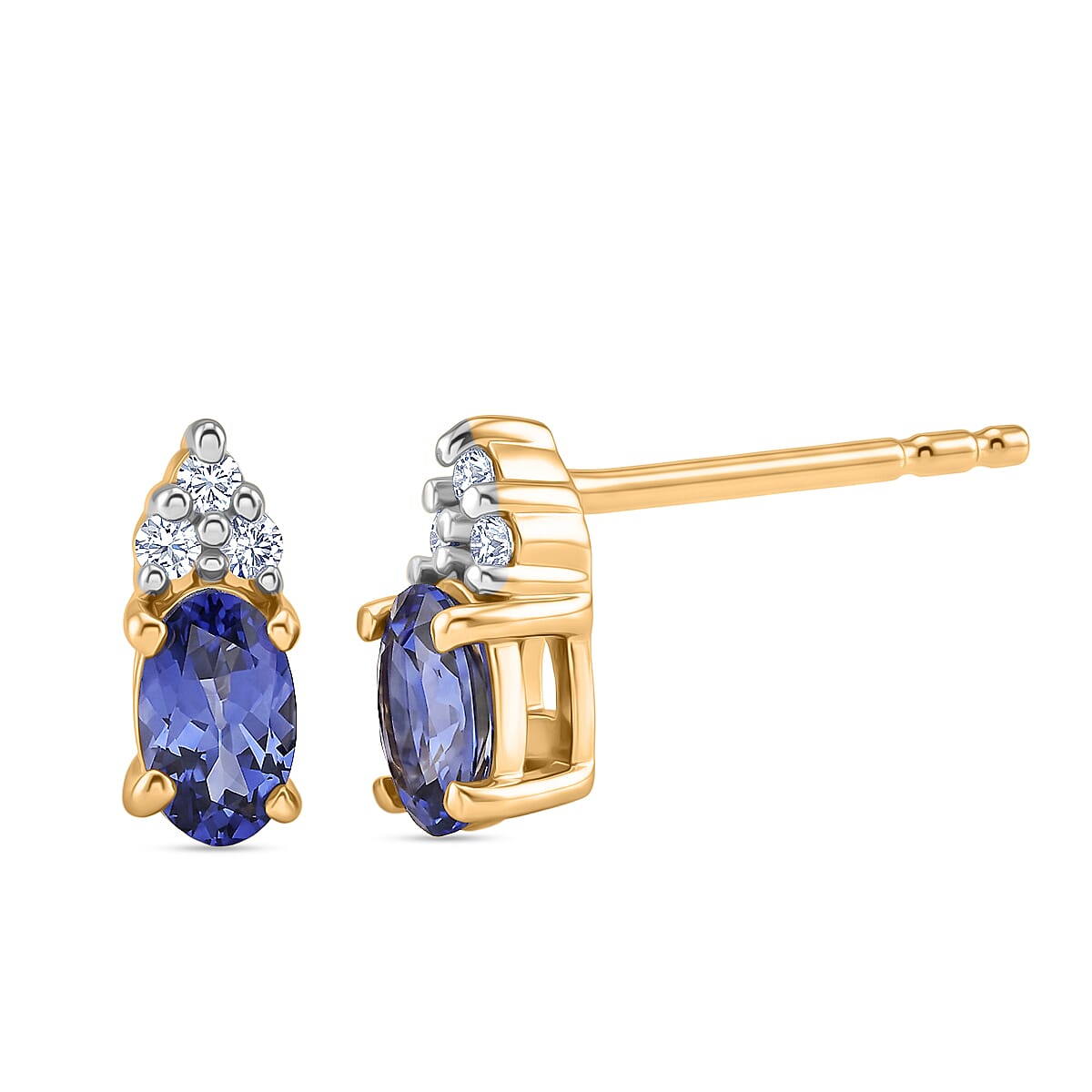 Luxuriant - AAA Tanzanite &amp; Lab Grown Diamond (SI-G-H) Stud Push Post Earring in 18K Vermeil Yellow Gold Plated Sterling Silver 0.58 Ct. 8572428 0