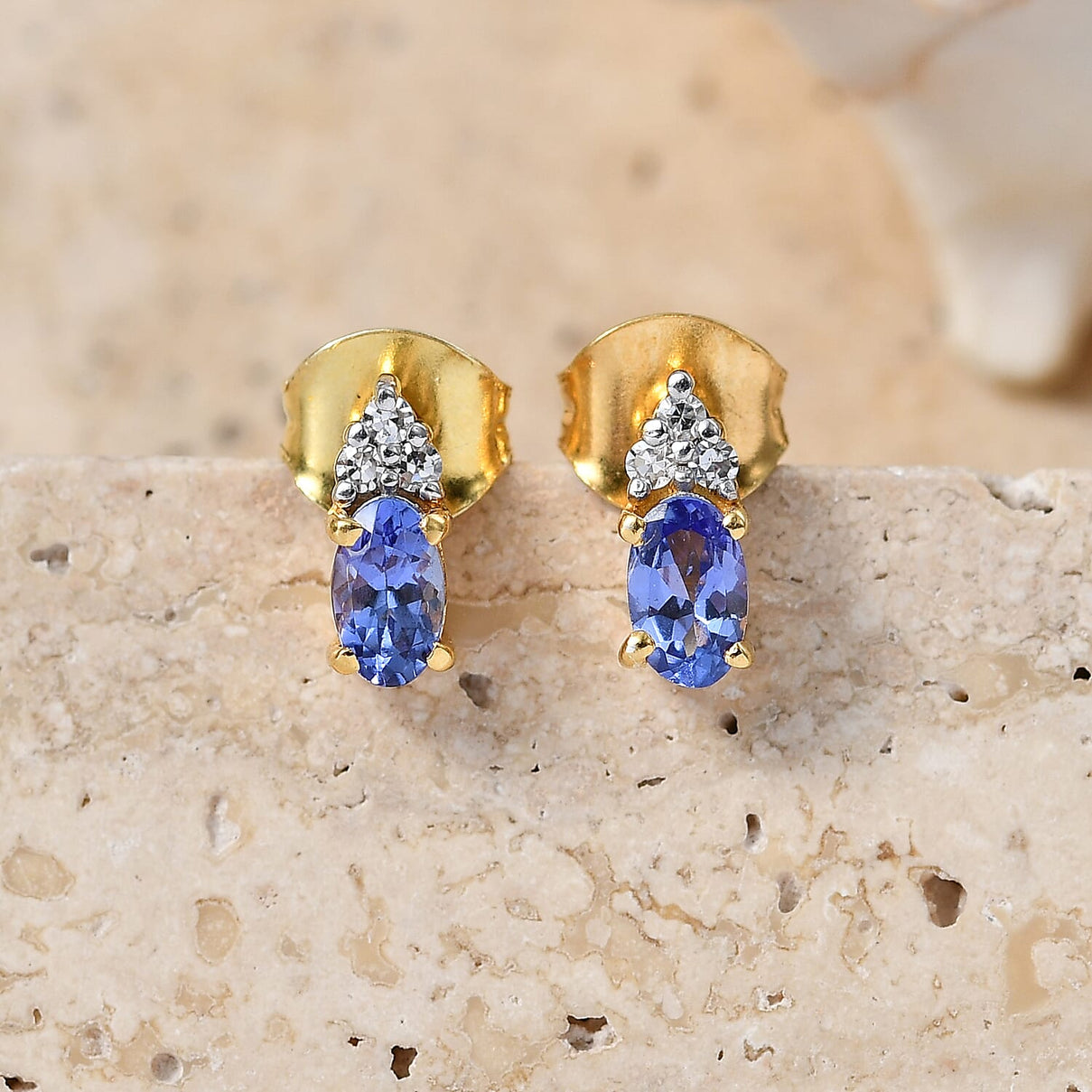 Luxuriant - AAA Tanzanite &amp; Lab Grown Diamond (SI-G-H) Stud Push Post Earring in 18K Vermeil Yellow Gold Plated Sterling Silver 0.58 Ct. 8572428 3