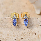 Luxuriant - AAA Tanzanite & Lab Grown Diamond (SI-G-H) Push Post Earring in 18K Vermeil Yellow Gold Plated Sterling Silver 0.58 Ct.