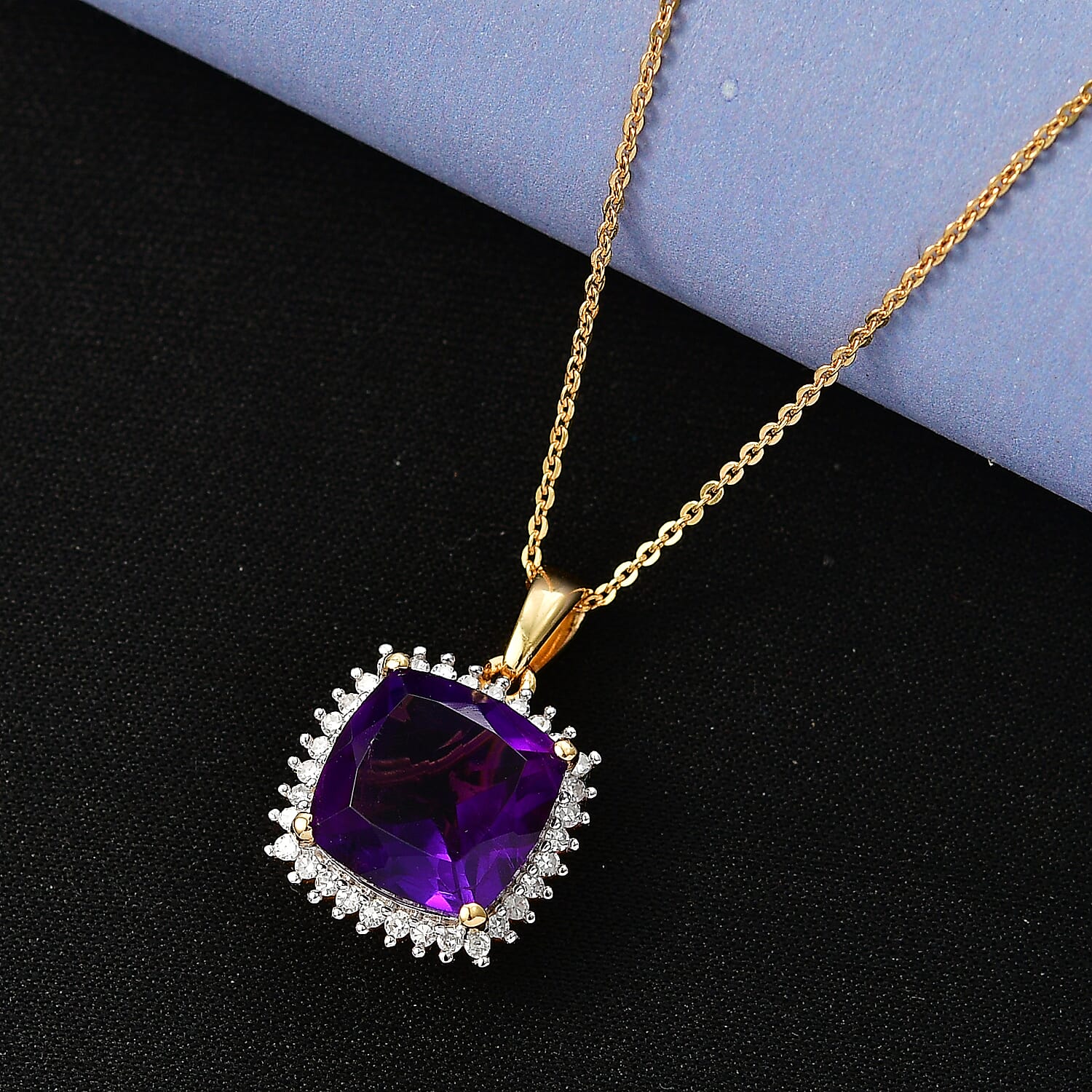 Luxuriant AAA African Amethyst &amp; SI-G-H Lab Grown Diamond Pendant with Chain (Size 20) in 18K Vermeil Yellow Gold Plated Sterling Silver 5.36 Ct 4454412 3