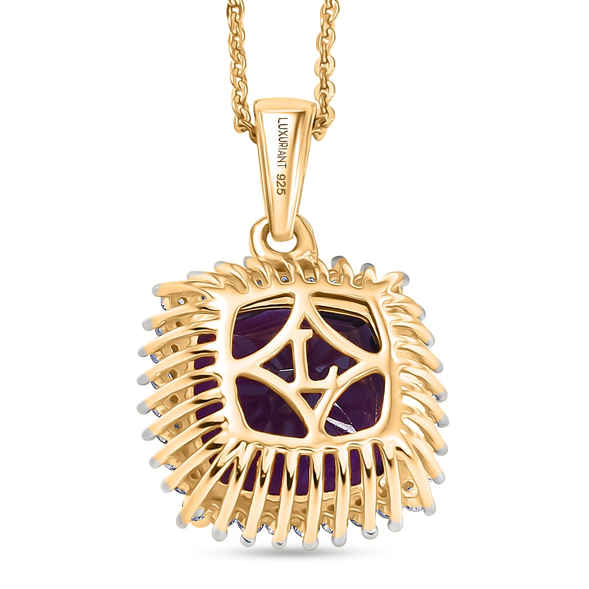 Luxuriant AAA African Amethyst &amp; SI-G-H Lab Grown Diamond Pendant with Chain (Size 20) in 18K Vermeil Yellow Gold Plated Sterling Silver 5.36 Ct 4454412 5