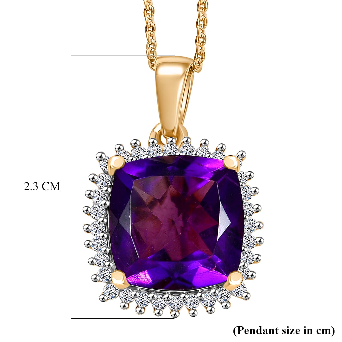 Luxuriant AAA African Amethyst &amp; SI-G-H Lab Grown Diamond Pendant with Chain (Size 20) in 18K Vermeil Yellow Gold Plated Sterling Silver 5.36 Ct 4454412 7