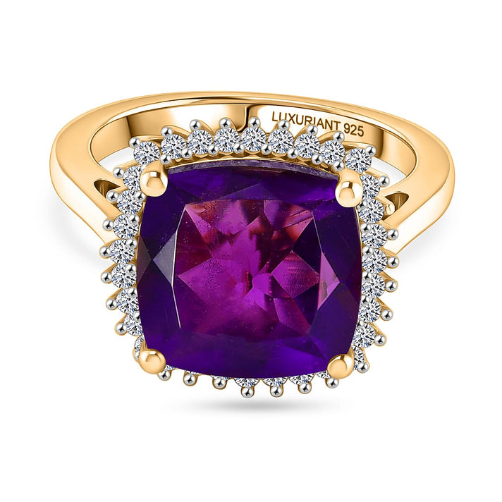 AAA African Amethyst &amp; Luxuriant SI-G-H Lab Grown Diamond Ring in 18K Vermeil Yellow Gold Plated Sterling Silver 5.38 Ct. 8466070 1