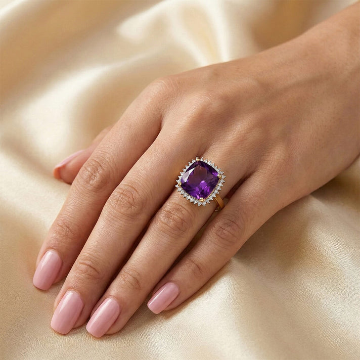 AAA African Amethyst &amp; Luxuriant SI-G-H Lab Grown Diamond Ring in 18K Vermeil Yellow Gold Plated Sterling Silver 5.38 Ct. 8466070 2