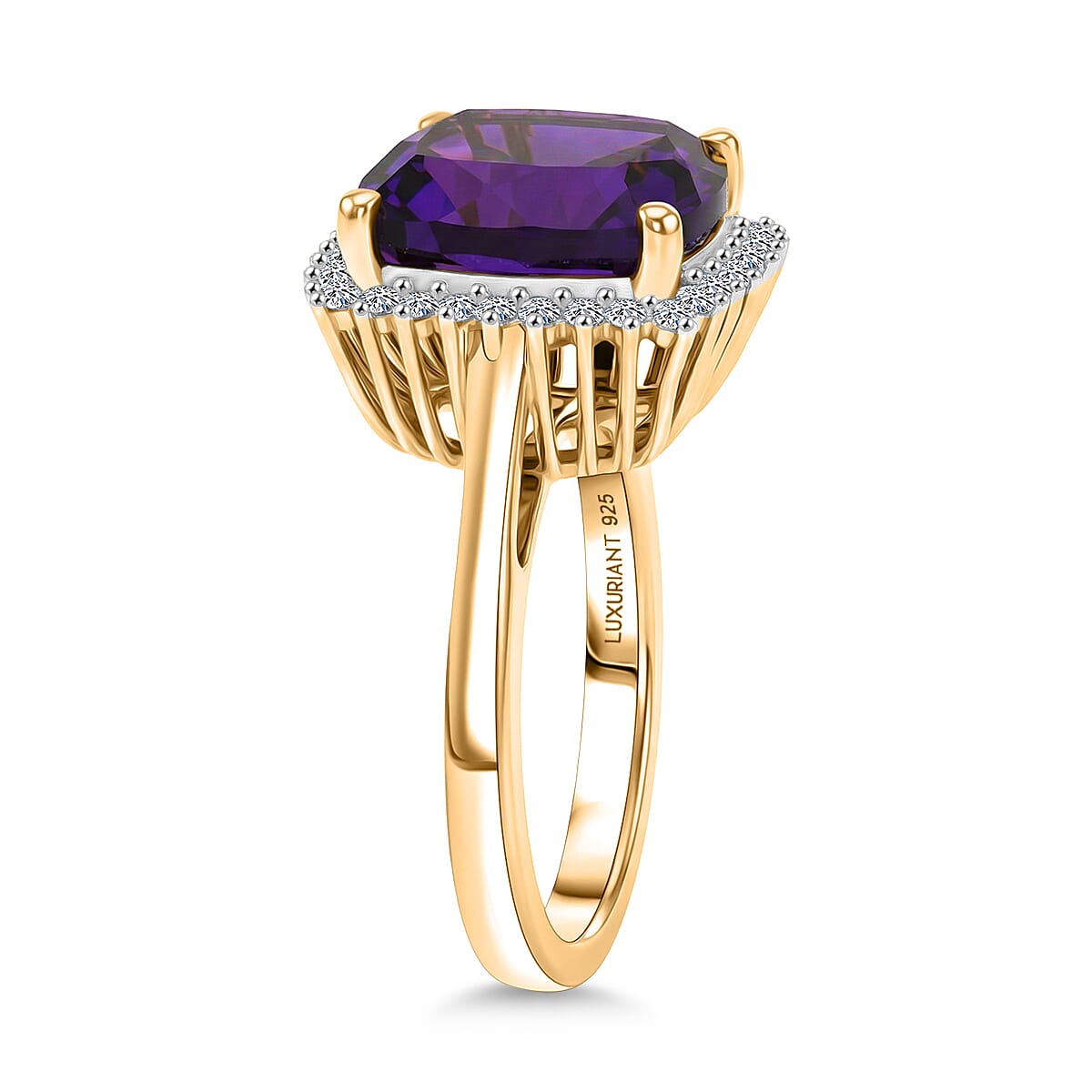 AAA African Amethyst &amp; Luxuriant SI-G/H Lab Grown Diamond Ring in 18K Vermeil Yellow Gold Plated Sterling Silver 5.38 Ct. V32565861 4