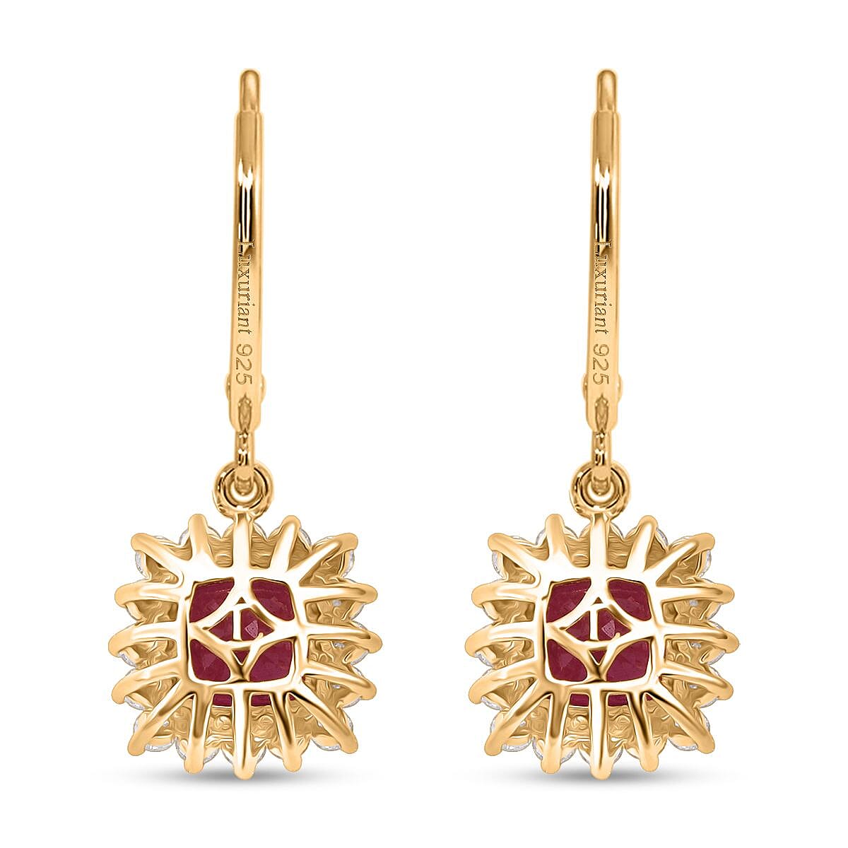 LUXURIANT 5 Ct. Natural African Ruby, Lab Grown Diamond Halo Earrings with Lever Back in 18K Vermeil Yellow Gold Plated Sterling Silver (SI-GH) 8273293 4