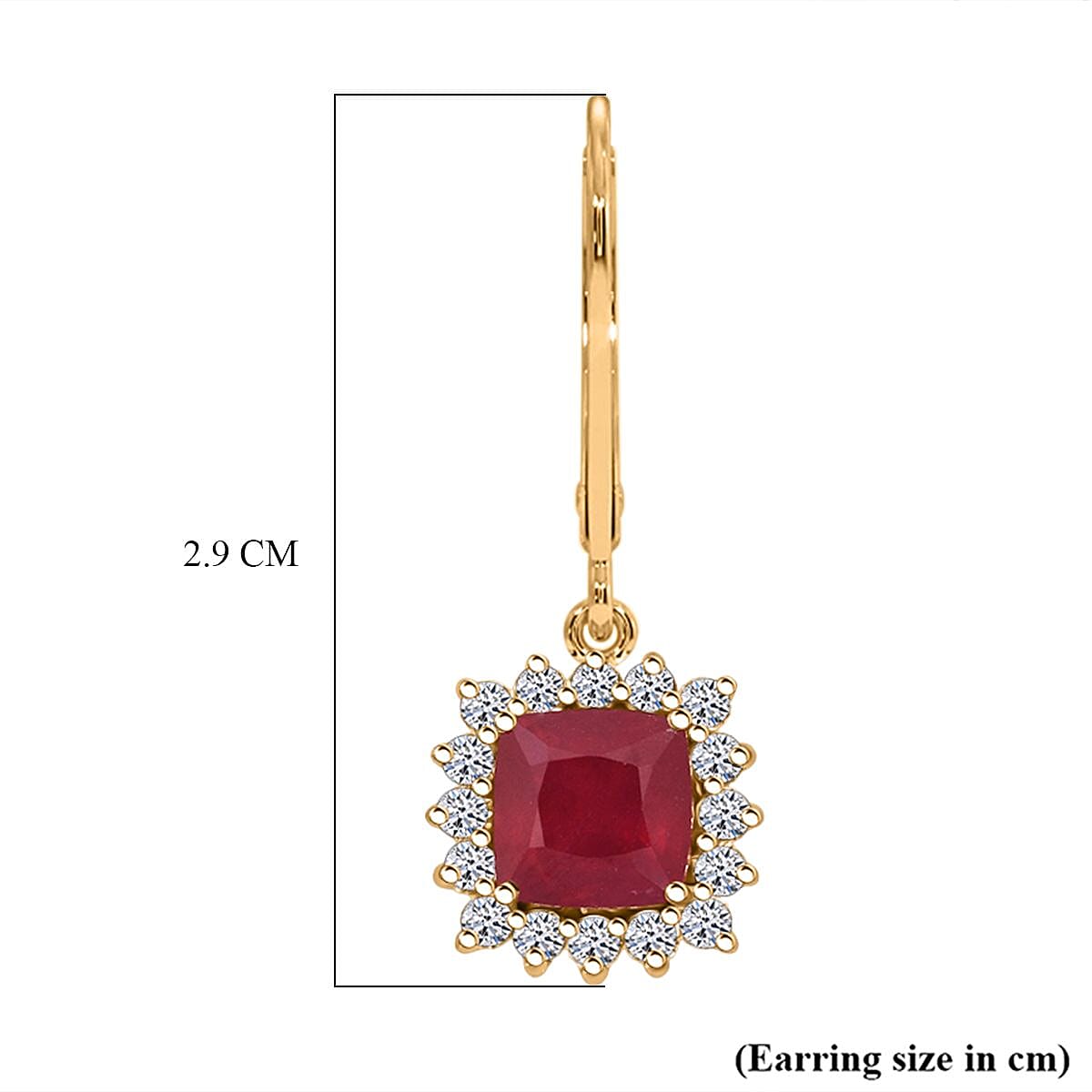 LUXURIANT 5 Ct. Natural African Ruby, Lab Grown Diamond Halo Earrings with Lever Back in 18K Vermeil Yellow Gold Plated Sterling Silver (SI-GH) 8273293 5