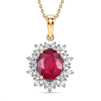 Luxuriant - African Ruby (3.84ct) & SI-GH Lab Grown Diamond (0.43ct) Halo Pendant with Chain (Size 20) in 18K Vermeil Yellow Gold Plated Sterling Silver 4.27 Ct.