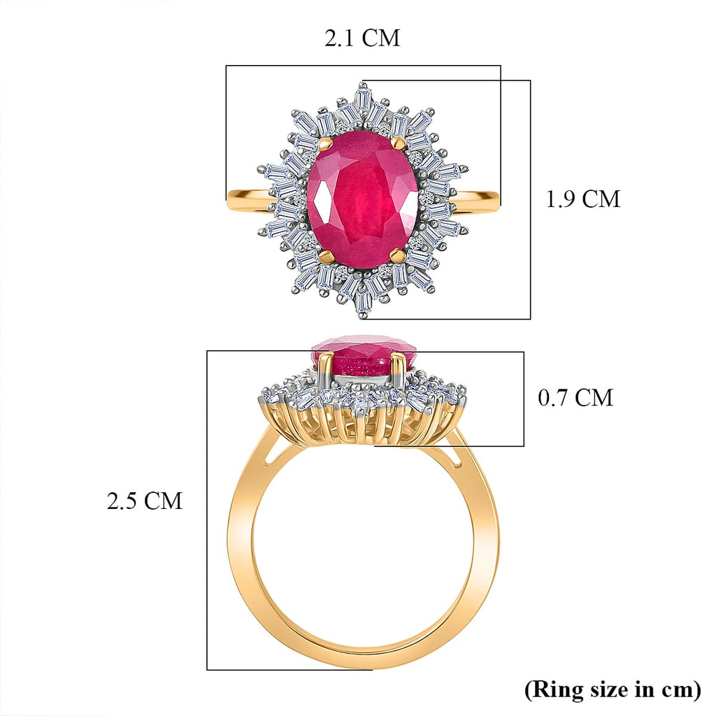 Luxuriant - African Ruby (3.76ct) & SI-GH Lab Grown Diamond (0.39ct)  Ring in 18K Vermeil Yellow Gold Plated Sterling Silver 4.15 Ct.
