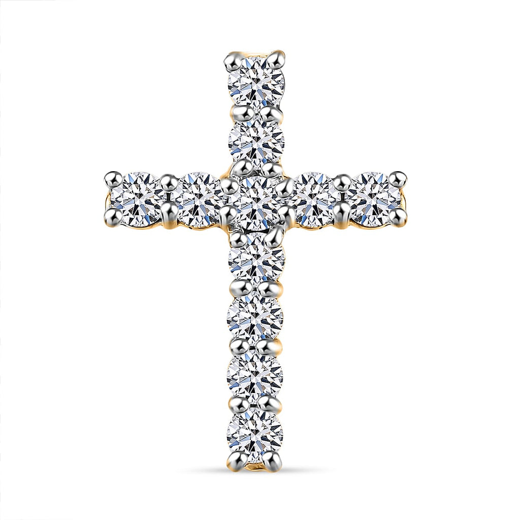 Luxuriant Diamond Lab Grown Diamond (SI-GH) Cross Pendant in 18K Vermeil Yellow Gold Plated Sterling Silver 0.50 Ct.