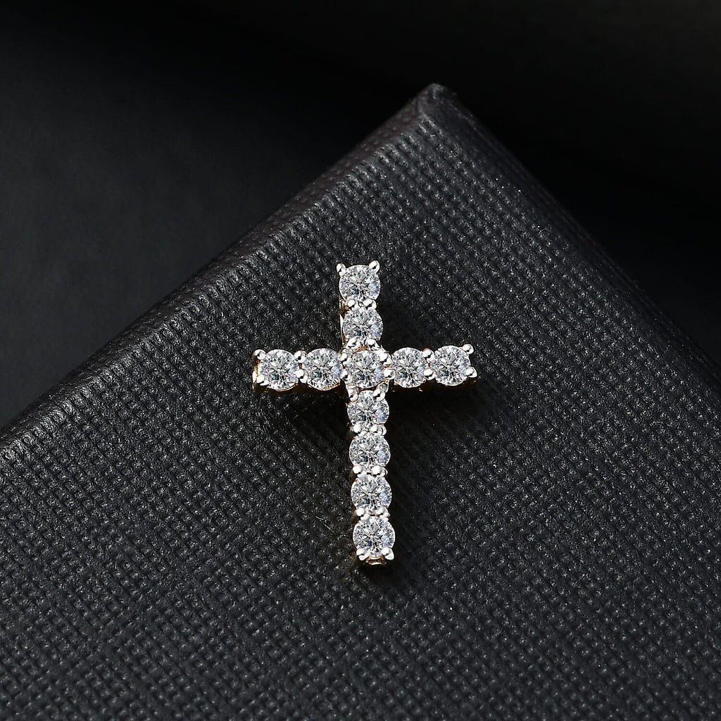 Luxuriant Diamond Lab Grown Diamond (SI-GH) Cross Pendant in 18K Vermeil Yellow Gold Plated Sterling Silver 0.50 Ct.