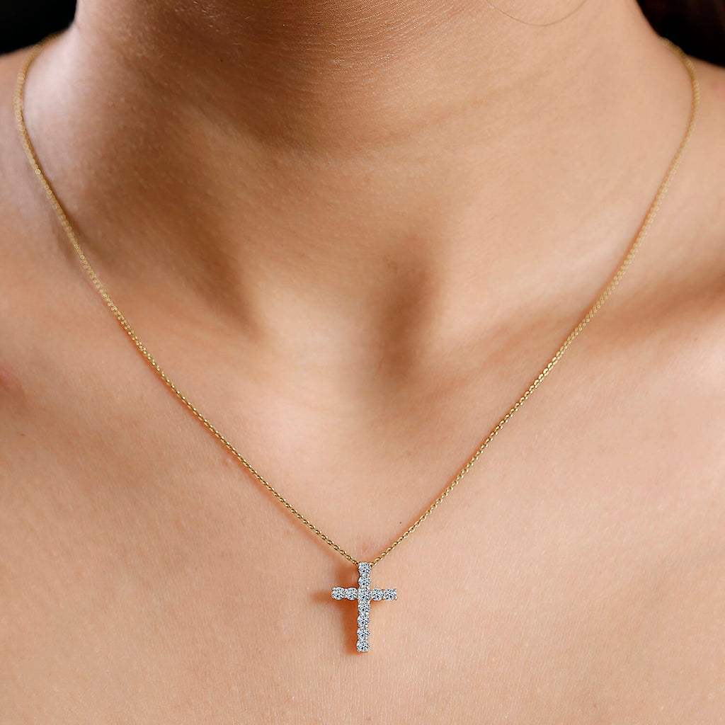 Luxuriant Diamond Lab Grown Diamond (SI-GH) Cross Pendant in 18K Vermeil Yellow Gold Plated Sterling Silver 0.50 Ct.