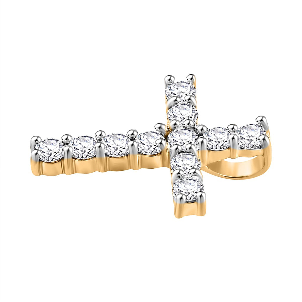 Luxuriant Diamond Lab Grown Diamond (SI-GH) Cross Pendant in 18K Vermeil Yellow Gold Plated Sterling Silver 0.50 Ct.