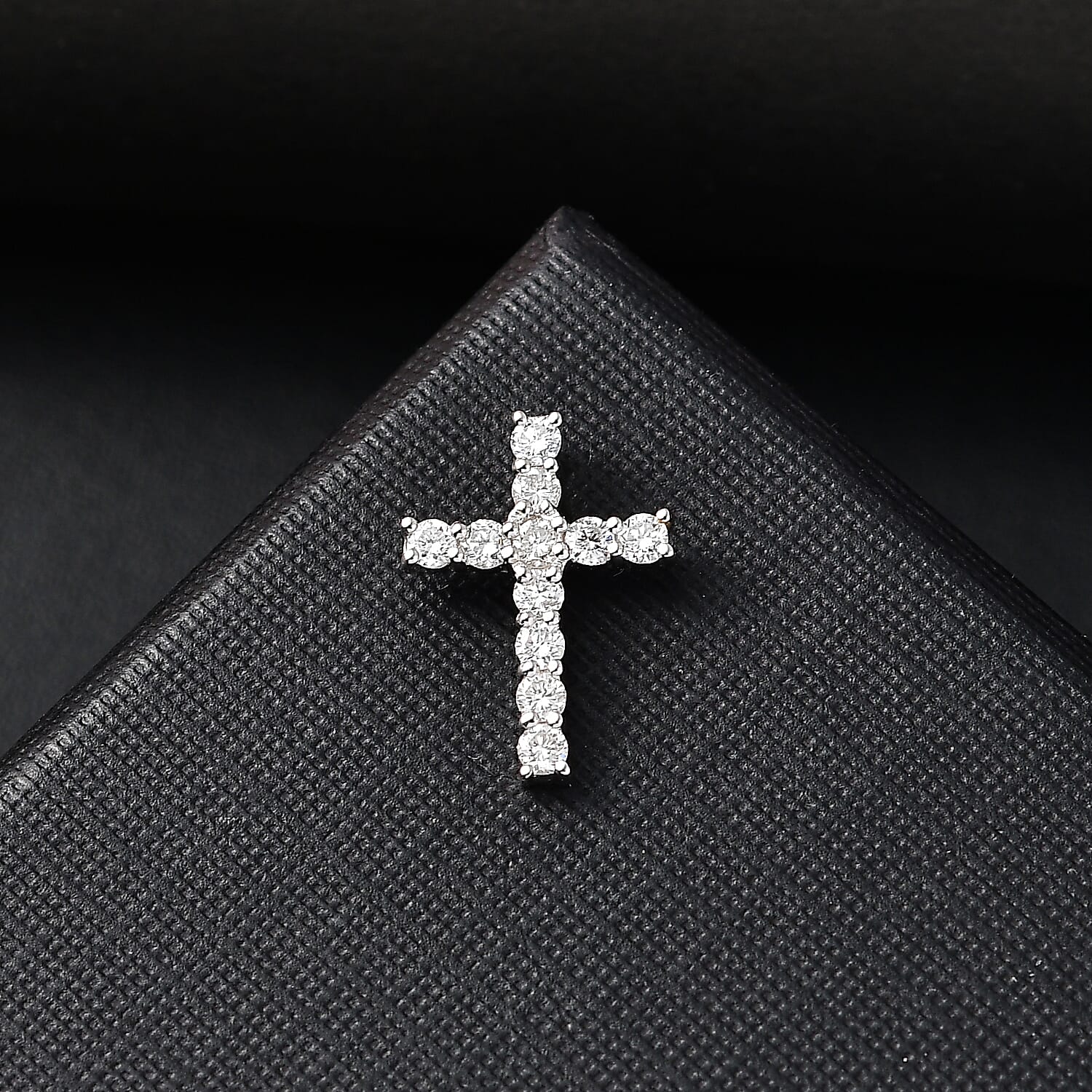 LUXURIANT Lab Grown Diamond (SI/GH) Cross Pendant in Rhodium Overlay Sterling Silver 0.50 Ct. 8018667 2