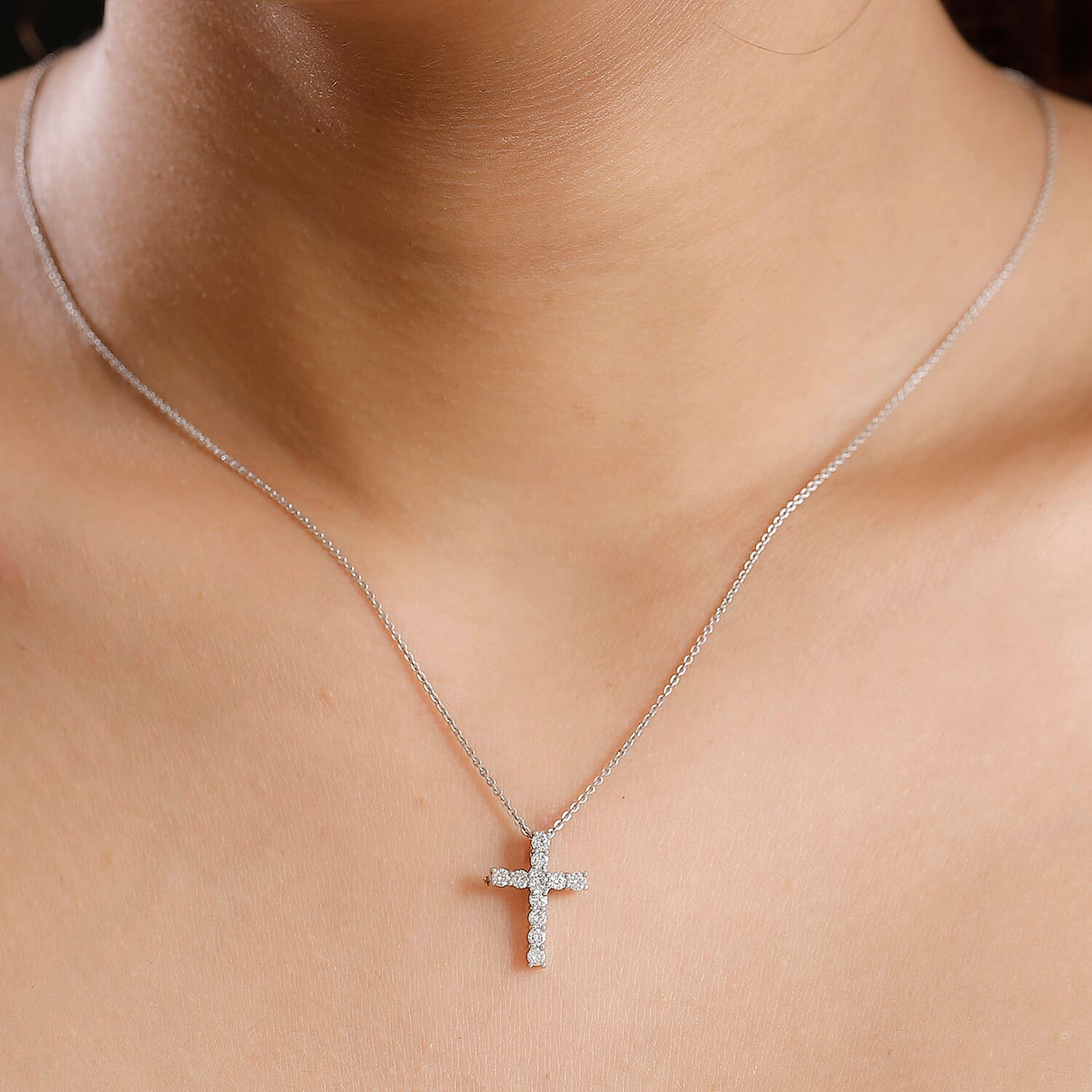 LUXURIANT Lab Grown Diamond (SI/GH) Cross Pendant in Rhodium Overlay Sterling Silver 0.50 Ct. 8018667 3