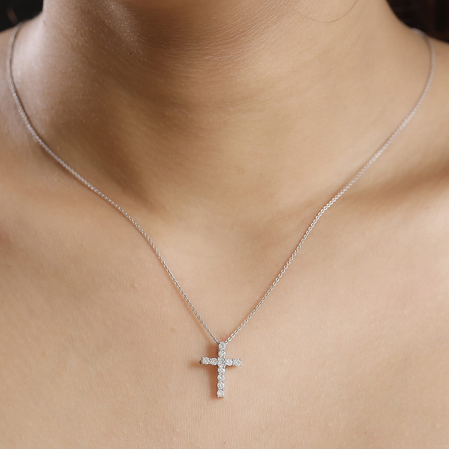 LUXURIANT Lab Grown Diamond (SI/GH) Cross Pendant in Rhodium Overlay Sterling Silver 0.50 Ct. 8018667 3