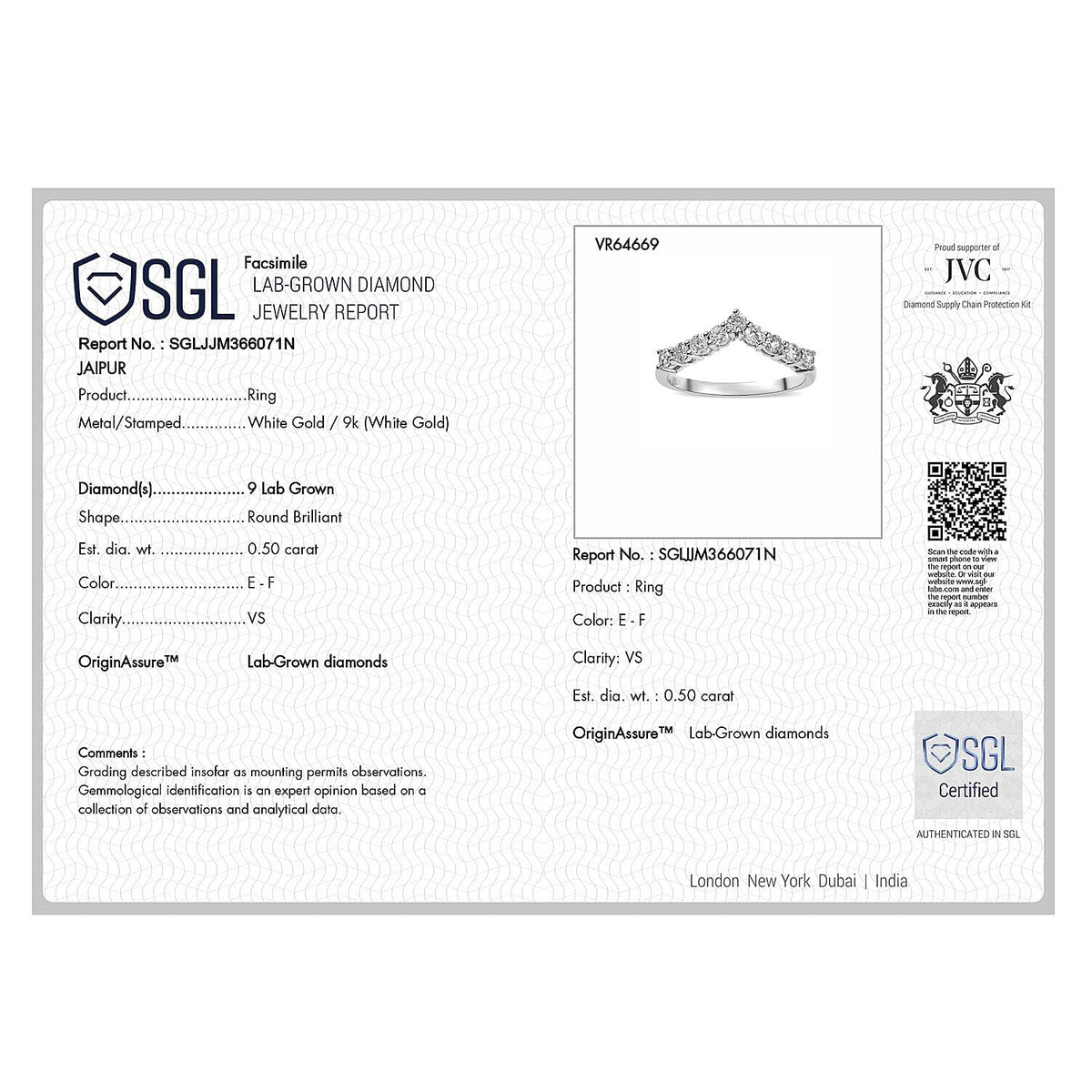 LUXURIANT SGL Certified 0.5 Ct. Lab Grown Diamond VS E-F Wishbone Ring in 9K White Gold V32627415 7