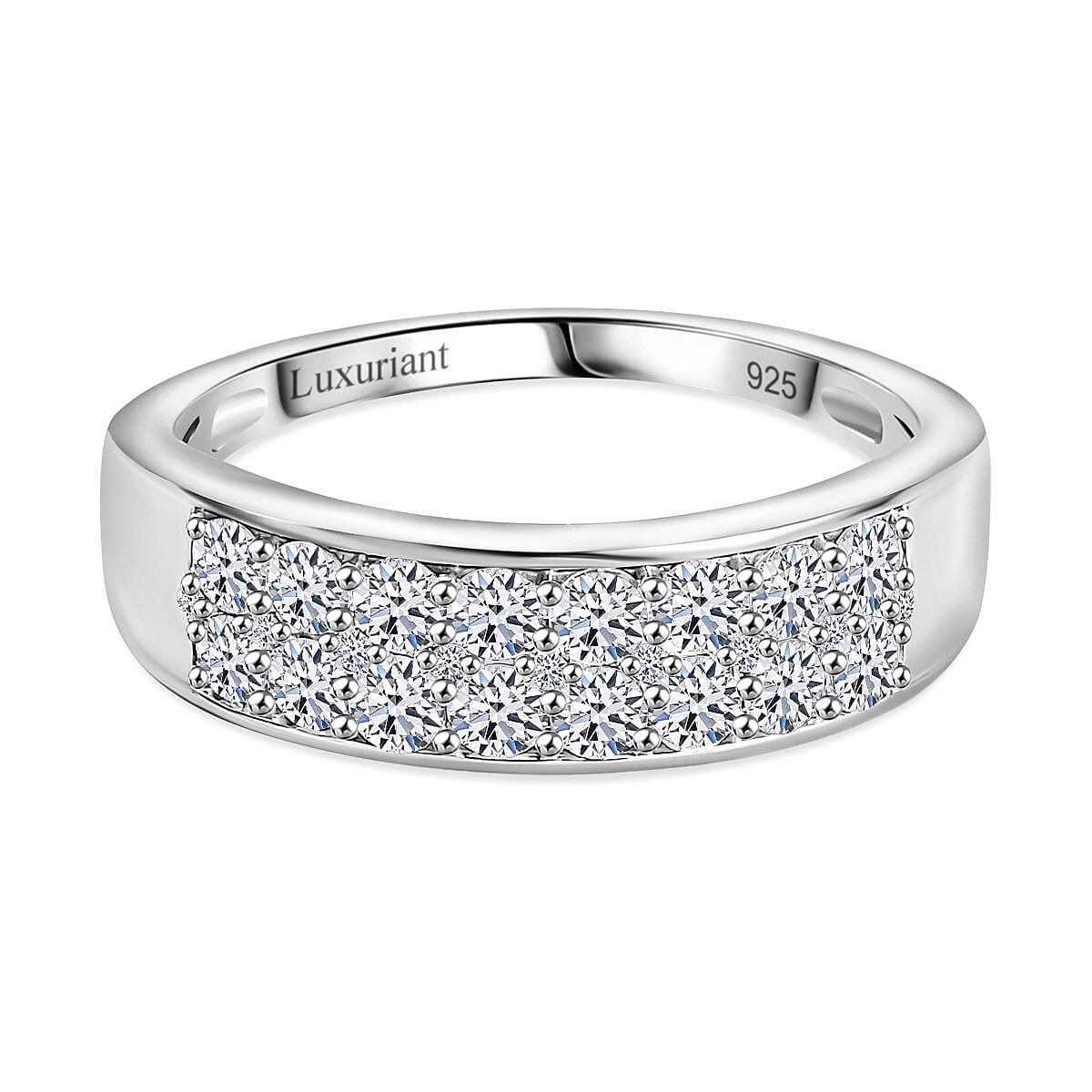 LUXURIANT Lab Grown Diamond SI G-H Cluster Ring in Rhodium Overlay Sterling Silver V32634998 0
