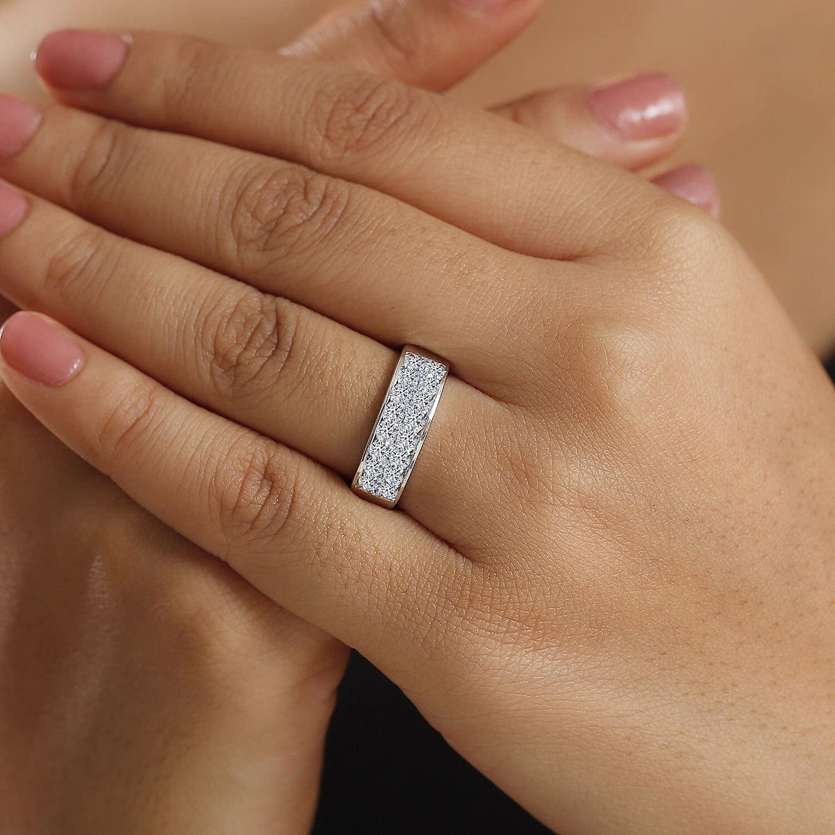 LUXURIANT Lab Grown Diamond SI G-H Cluster Ring in Rhodium Overlay Sterling Silver V32634998 3