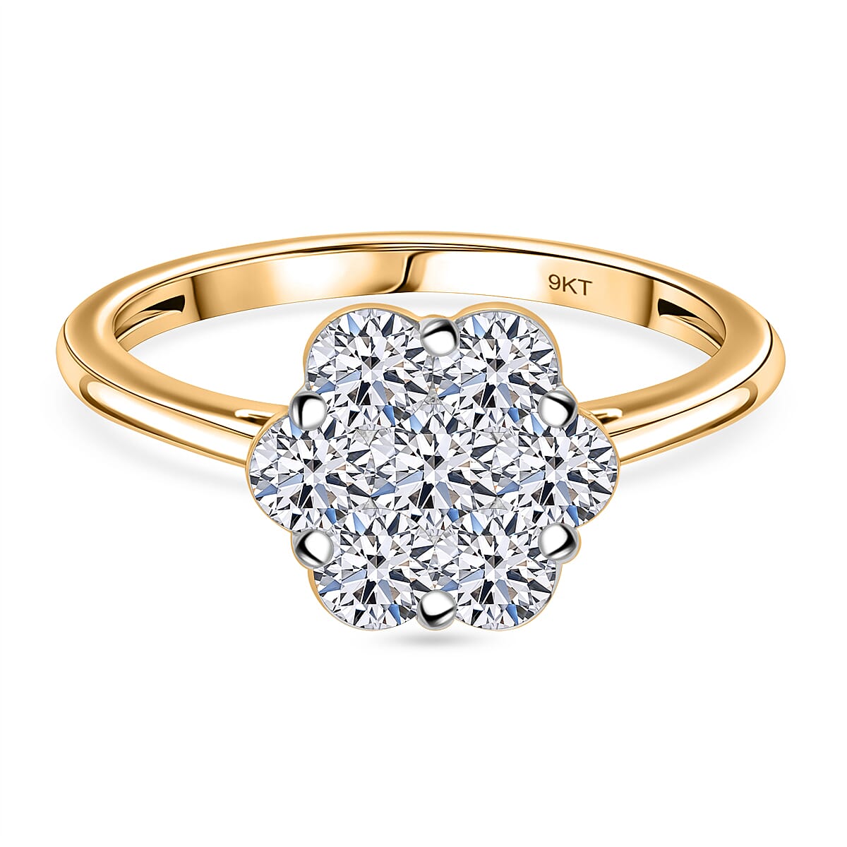 LUXURIANT 1 Ct. Lab Grown Diamond Pressure Set Cluster Ring in 9K Yellow Gold SGL Certified (VS-GH) 7936595 0