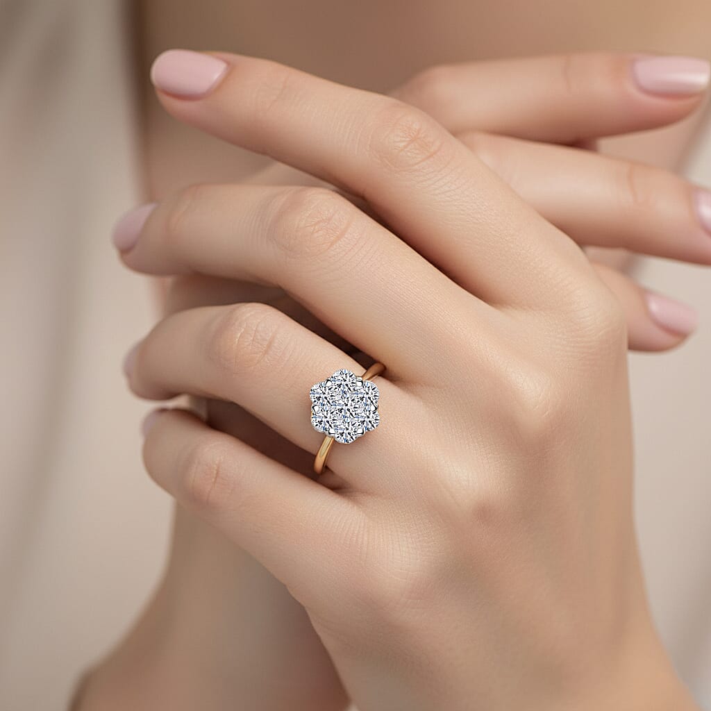 LUXURIANT 1 Ct. Lab Grown Diamond Pressure Set Cluster Ring in 9K Yellow Gold SGL Certified (VS-GH) 7936595 3