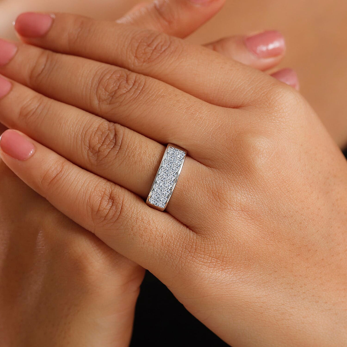 LUXURIANT Lab Grown Diamond SI G-H Cluster Ring in Rhodium Overlay Sterling Silver V32724396 3