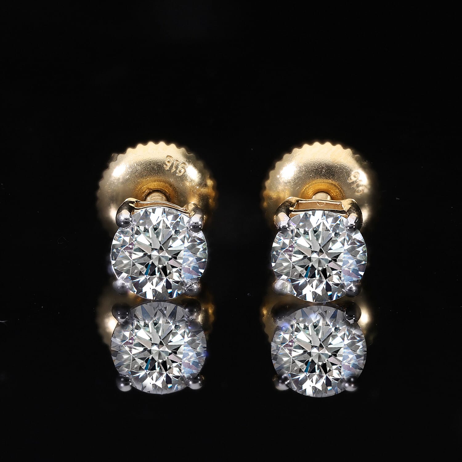 LUXURIANT 22K Yellow Gold Certified (VS/E-F) Lab Grown Diamond Stud Earrings 1 Ct. with Screw Back. 7772638 2