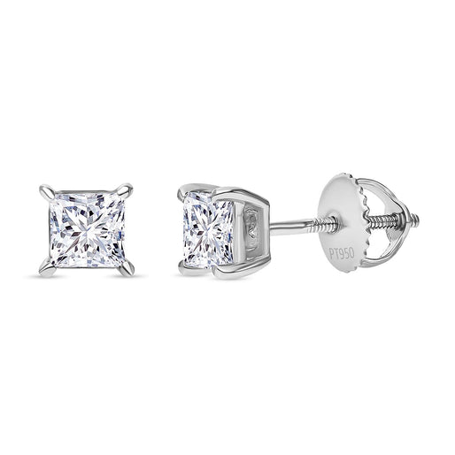 Luxuriant - 950 Platinum SGL Certified VS-E-F Lab Grown Diamond Solitaire Stud Earrings with Screw Back 1.00 Ct.