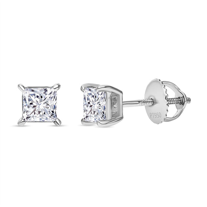LUXURIANT 1 Ct. Lab Grown Diamond Solitaire Earrings in 950 Platinum, SGL Certified (VS/G-H) 7748403 1