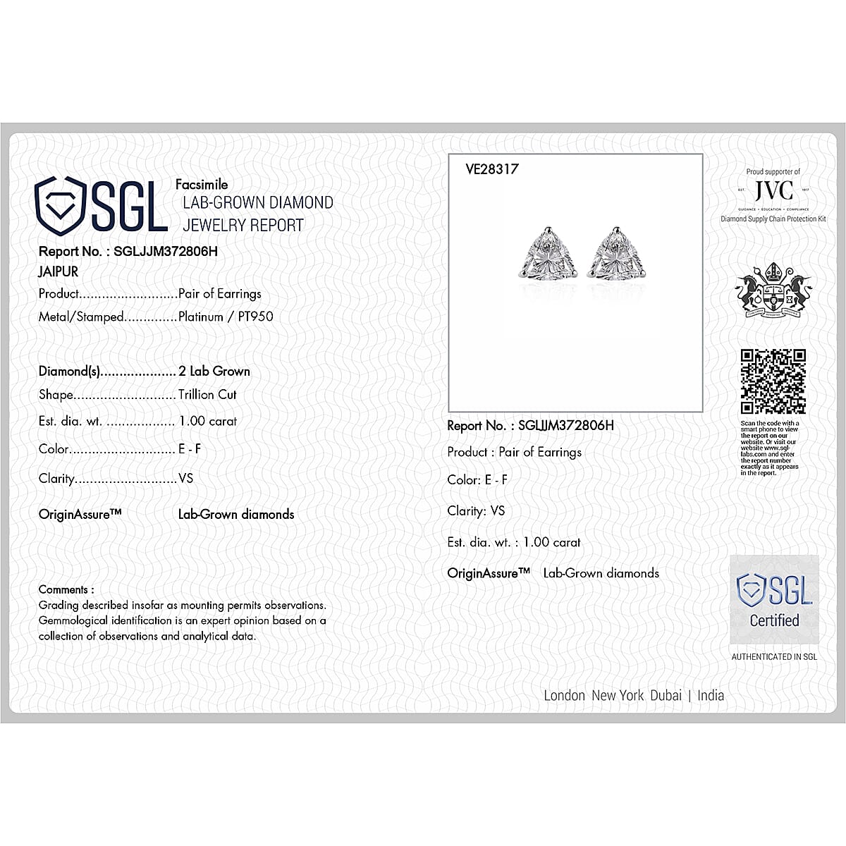 LUXURIANT 950 Platinum SGL Certified Lab Grown Diamond (VS-E/F) Solitaire Stud Earrings with Screw Back 1 Ct. 8048136 6