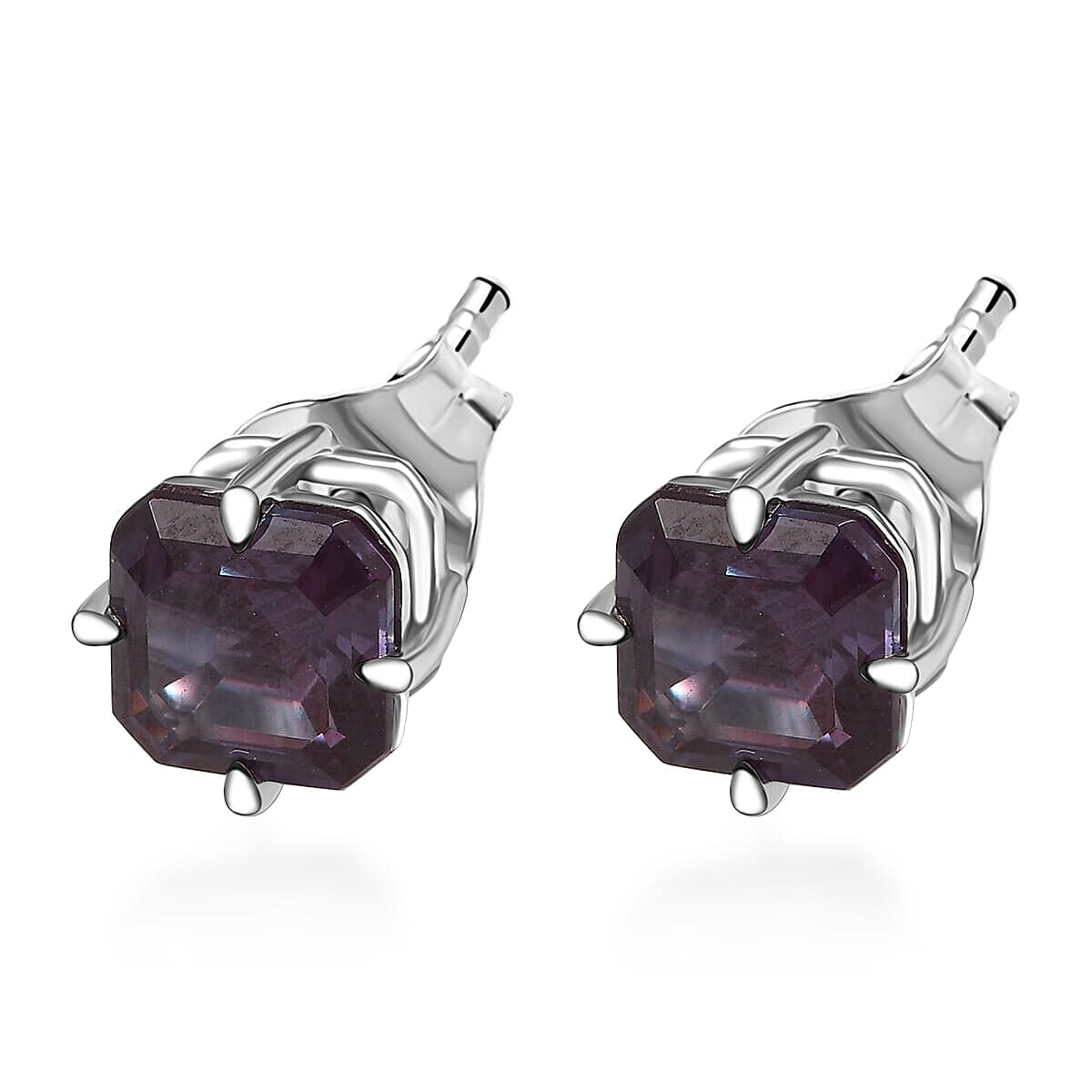 LUXURIANT 10K White Gold AAA Lab Grown Alexandrite Solitaire Stud Earring 2.44 Ct. 8111907 2