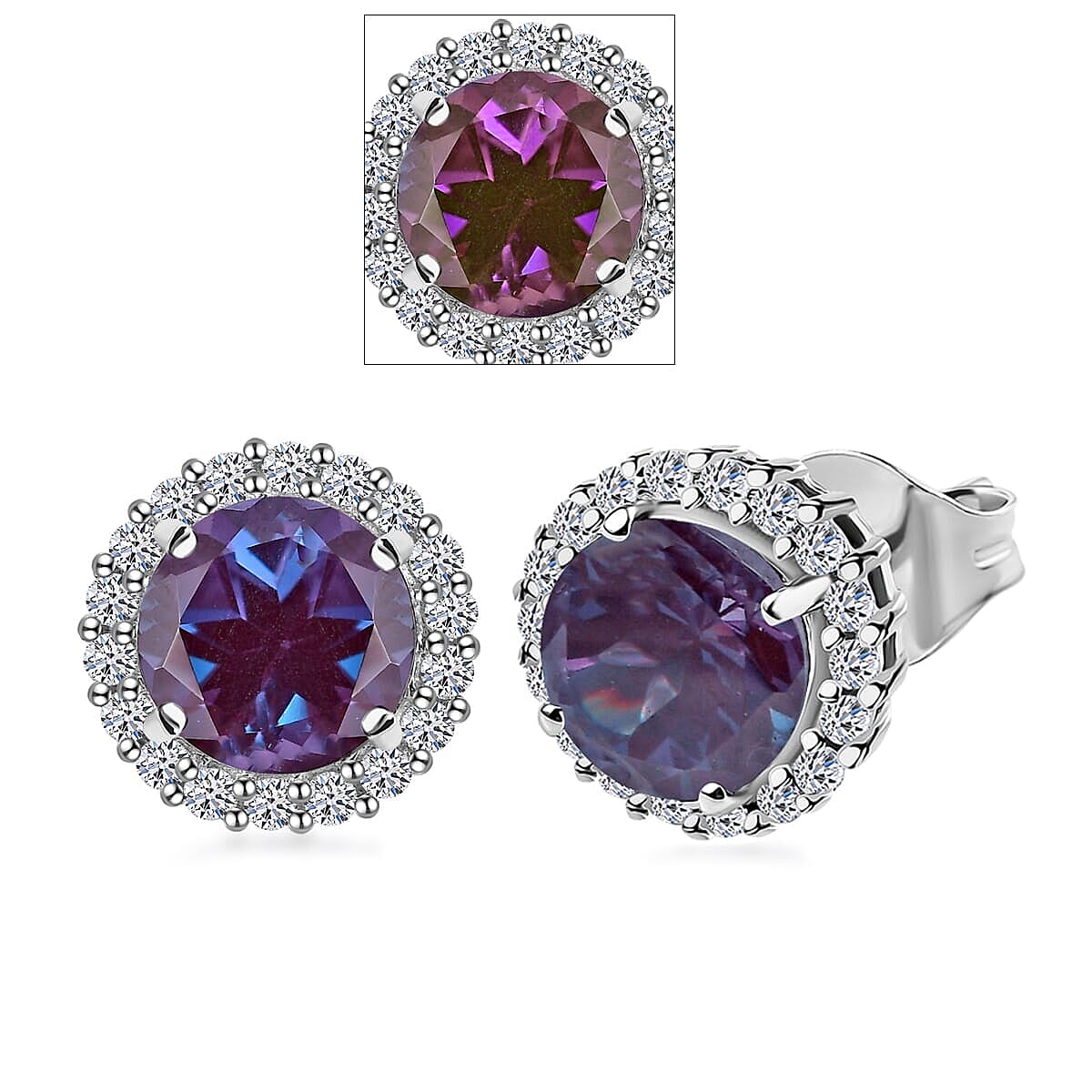 Certified &amp; Appraised LUXURIANT AAA Lab Grown Alexandrite, Lab Grown Diamond Halo Earring in 10K White Gold, 3.79 Ct. 8112099 0