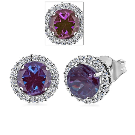 Certified &amp; Appraised LUXURIANT AAA Lab Grown Alexandrite, Lab Grown Diamond Halo Earring in 10K White Gold, 3.79 Ct. 8112099 1
