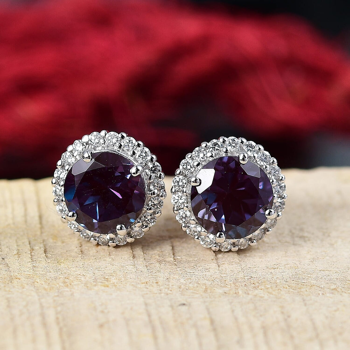 Certified &amp; Appraised LUXURIANT AAA Lab Grown Alexandrite, Lab Grown Diamond Halo Earring in 10K White Gold, 3.79 Ct. 8112099 2