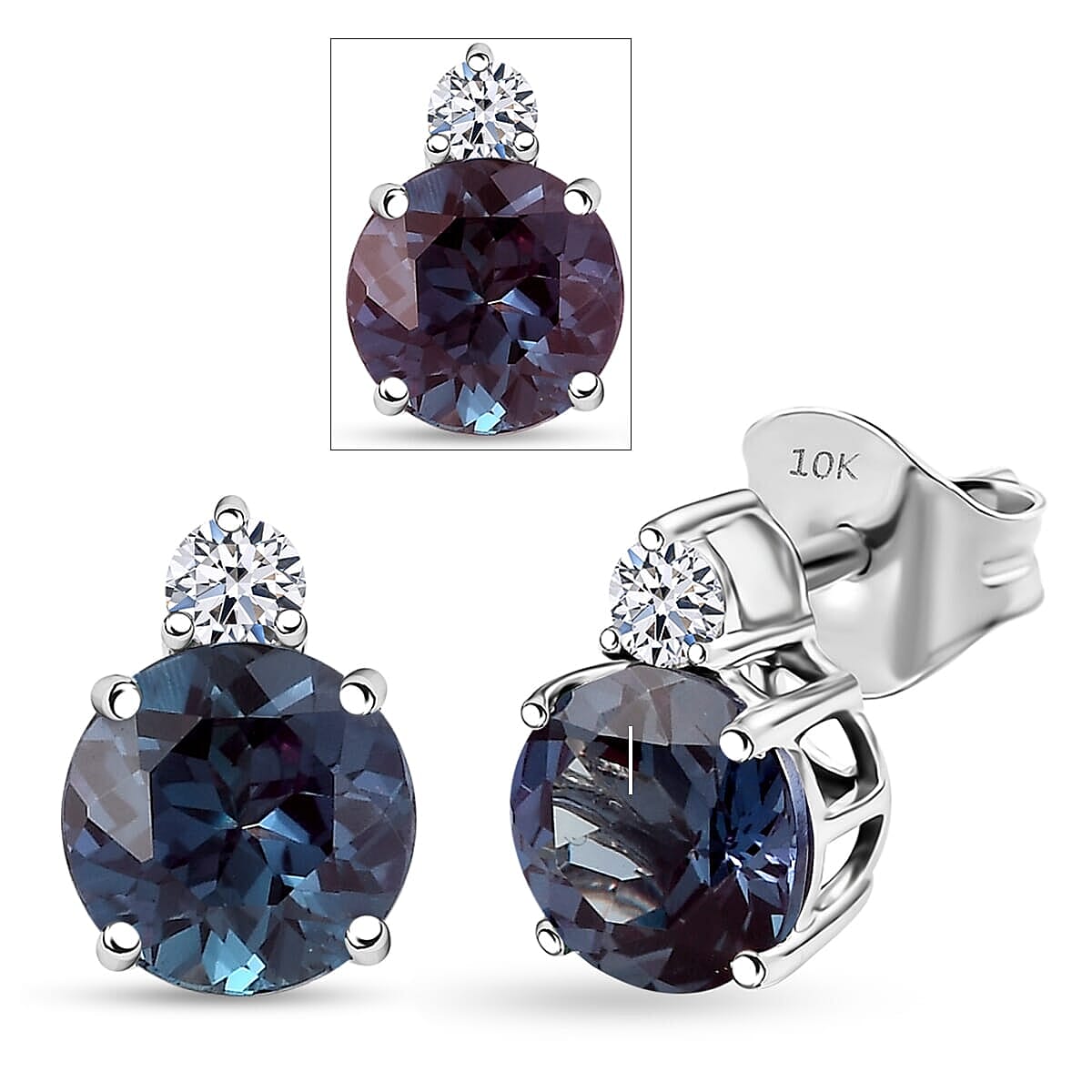 Certified &amp; Appraised LUXURIANT AAA Lab Grown Alexandrite, Lab Grown Diamond Earring in 10K White Gold 2.68 Ct. 8114725 0