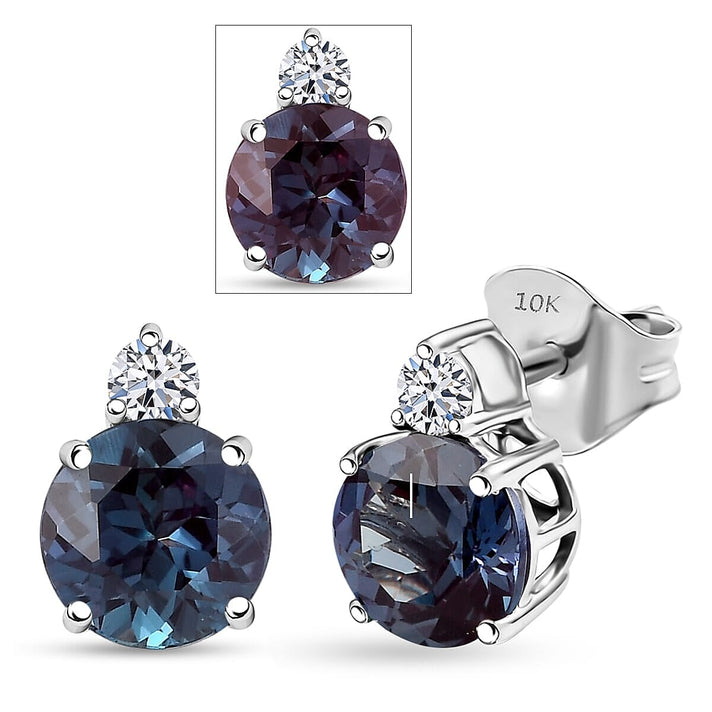 Certified &amp; Appraised LUXURIANT AAA Lab Grown Alexandrite, Lab Grown Diamond Earring in 10K White Gold 2.68 Ct. 8114725 1