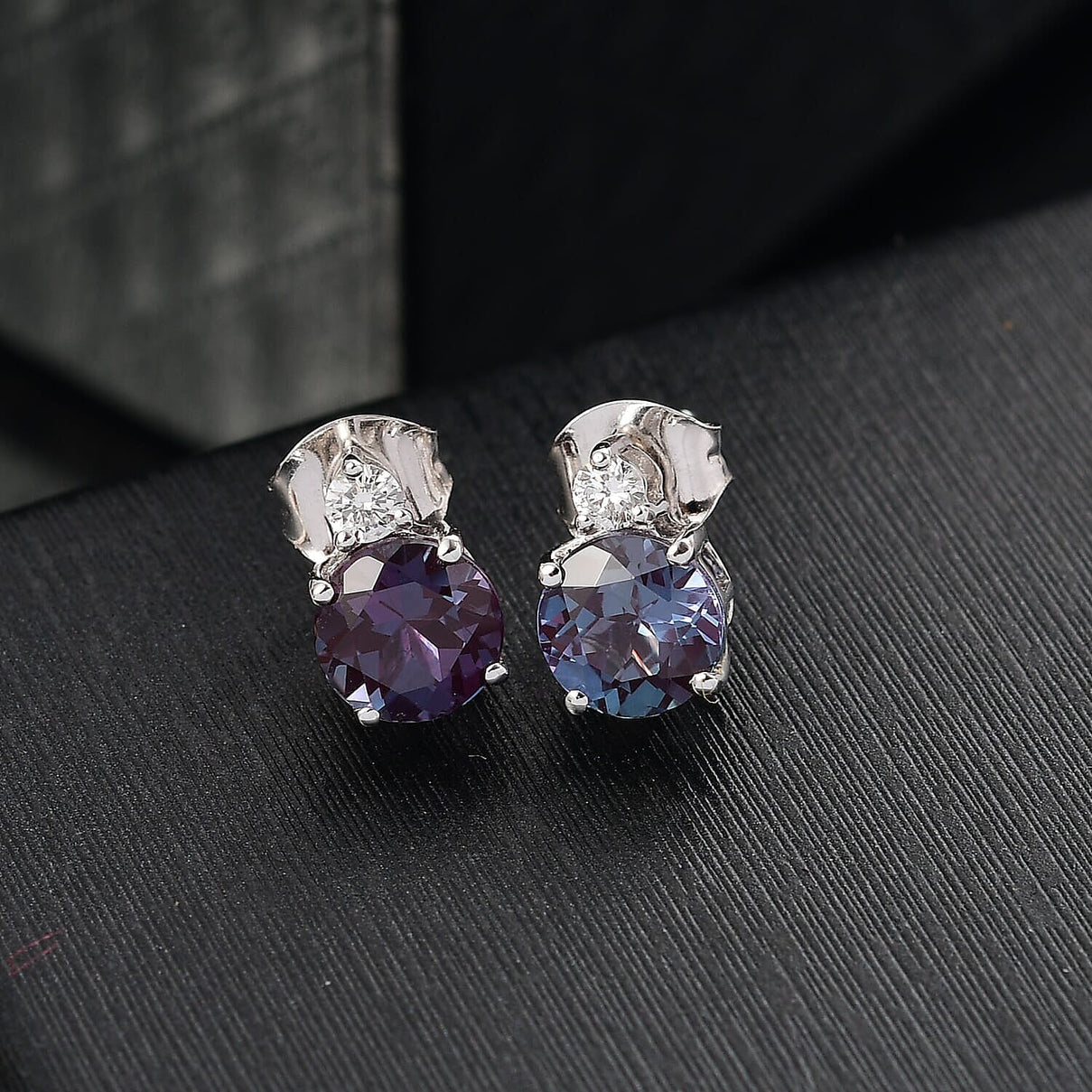 Certified &amp; Appraised LUXURIANT AAA Lab Grown Alexandrite, Lab Grown Diamond Earring in 10K White Gold 2.68 Ct. 8114725 2