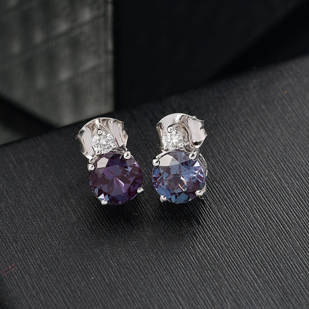 Certified &amp; Appraised LUXURIANT AAA Lab Grown Alexandrite, Lab Grown Diamond Earring in 10K White Gold 2.68 Ct. 8114725 2