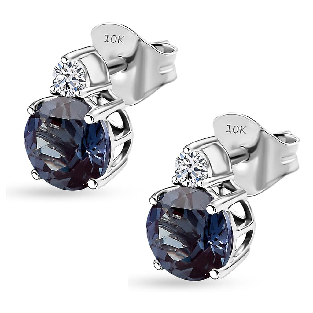 Luxuriant Diamond 10K White Gold AAA Lab Grown Alexandrite, Lab Grown Diamond GH, SI Fancy Earring, Gold Wt.1.25 Gms  2.680  Ct.