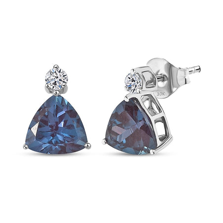 Certified &amp; Appraised LUXURIANT AAA Lab Grown Alexandrite, Lab Grown Diamond Solitaire Stud Push Post Earring in 10K White Gold 2.93 Ct. 8114726 1