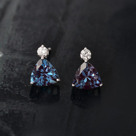 Certified &amp; Appraised LUXURIANT AAA Lab Grown Alexandrite, Lab Grown Diamond Solitaire Stud Push Post Earring in 10K White Gold 2.93 Ct. 8114726 2