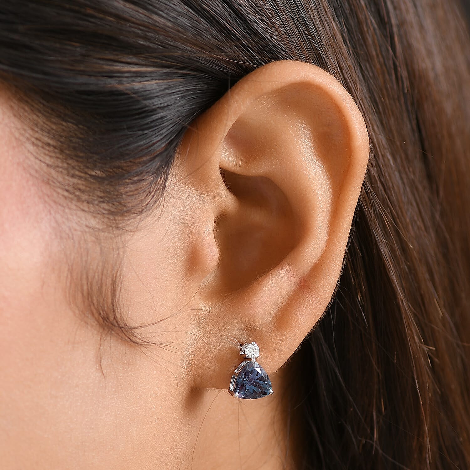 Certified &amp; Appraised LUXURIANT AAA Lab Grown Alexandrite, Lab Grown Diamond Solitaire Stud Push Post Earring in 10K White Gold 2.93 Ct. 8114726 3