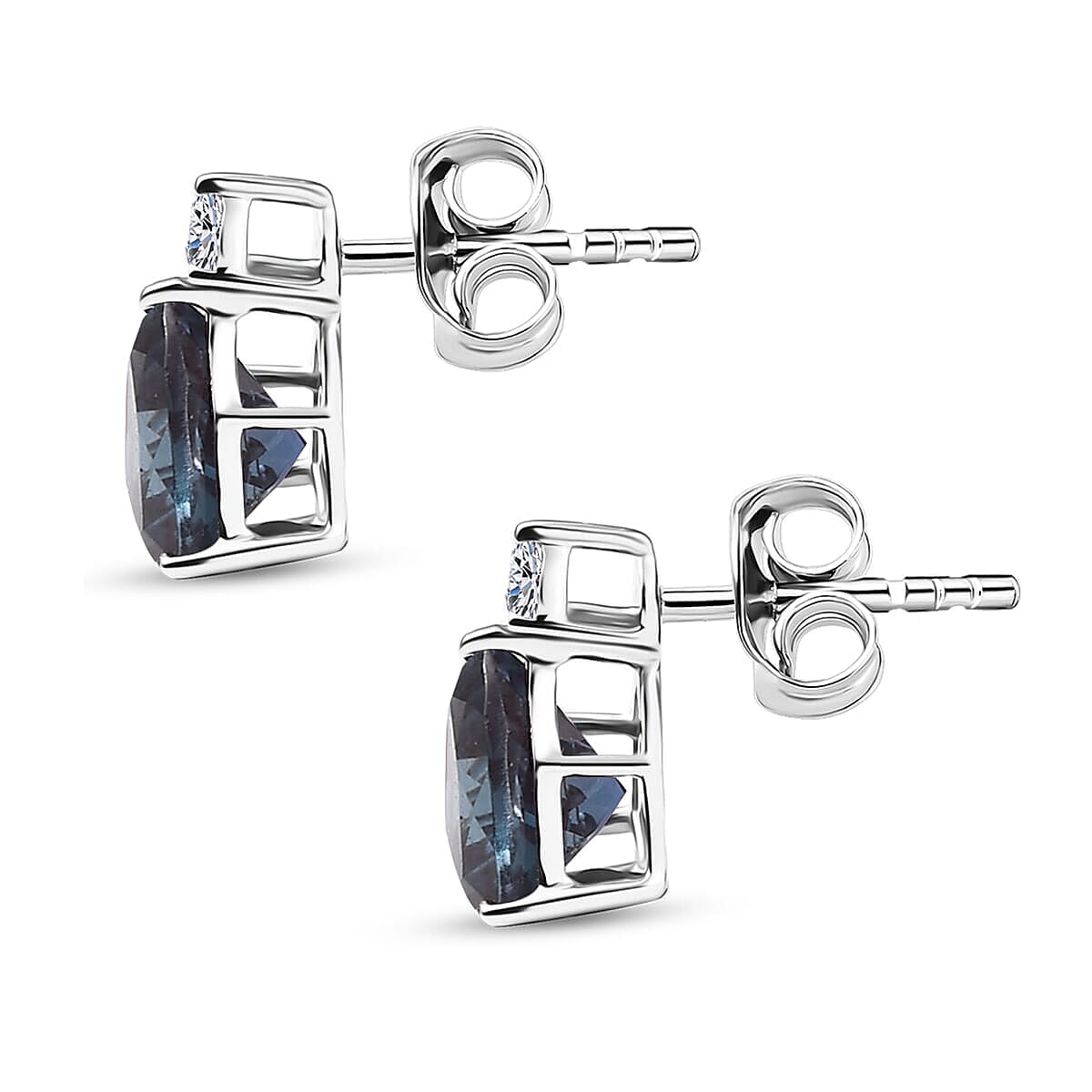 Certified &amp; Appraised LUXURIANT AAA Lab Grown Alexandrite, Lab Grown Diamond Solitaire Stud Push Post Earring in 10K White Gold 2.93 Ct. 8114726 4