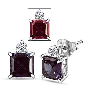 LUXURIANT 10K White Gold AAA Lab Grown Alexandrite, Lab Grown Diamond Solitaire Stud Push Post Earring 2.69 Ct. 8114728 1