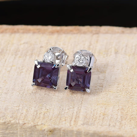 LUXURIANT 10K White Gold AAA Lab Grown Alexandrite, Lab Grown Diamond Solitaire Stud Push Post Earring 2.69 Ct. 8114728 2