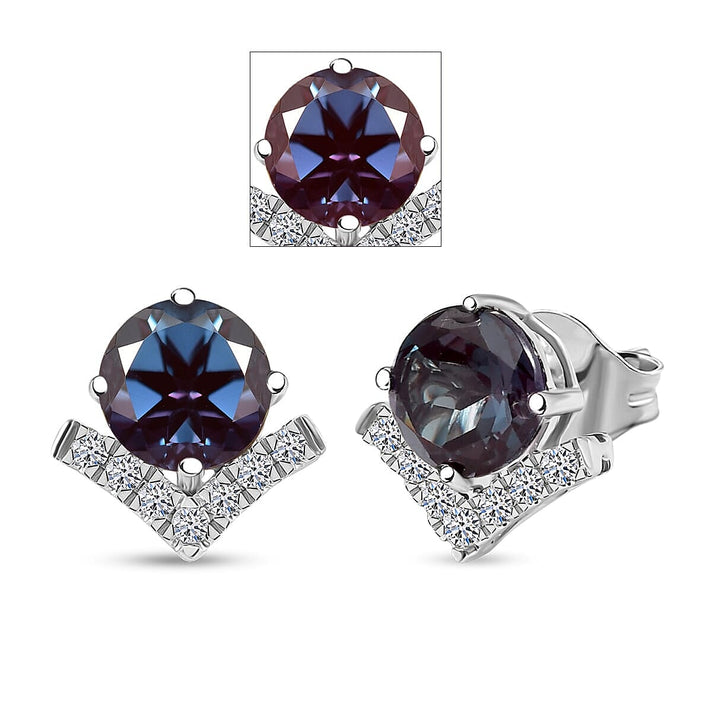 Appraised &amp; Certified LUXURIANT 10K White Gold AAA Lab Grown Alexandrite, Lab Grown Diamond GH, SI Solitaire Stud Push Post Earring, 3.43 Ct. 8155623 1